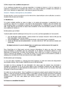 Conditions générales: 5.2 Non-respect des paiements, Article 6 Retard, Interruption ou Annulation, Modification, Annulation Client (délais et frais), Annulation Camping (force majeure, pandémie), Assurance annulation.