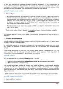 Conditions de location d'hébergement et d'emplacement : arrivée/départ, caution de 350€, obligations du client. Page 4.
